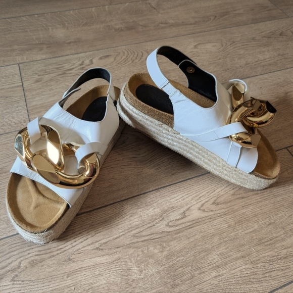 JW Anderson Womens 41 11 White Leather Gold Chain Shoes Espadrilles Sandals - Picture 1 of 15